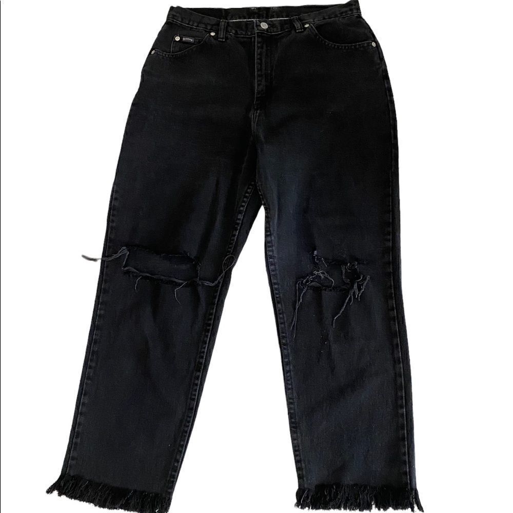 Riders by Lee Petite Denim Black Fringed Bottom Jean